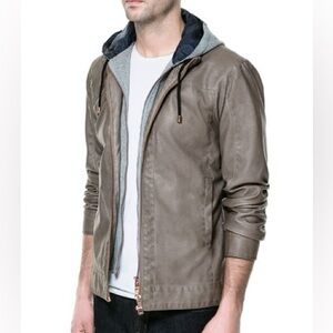 ZARA MAN DENIM COUTURE Taupe Hooded Jacket